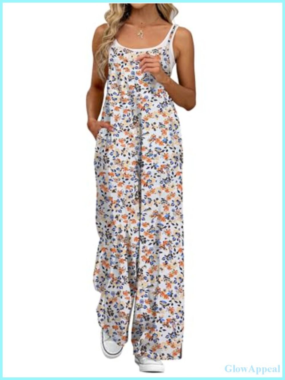 Women's Wide Leg Jumpsuit, Romper with Pockets, Adjustable Straps